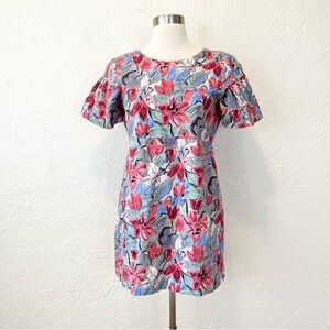 Zara Dress Mini Floral Graffiti Art Messy Drawing Scribble Pink Blue Medium M